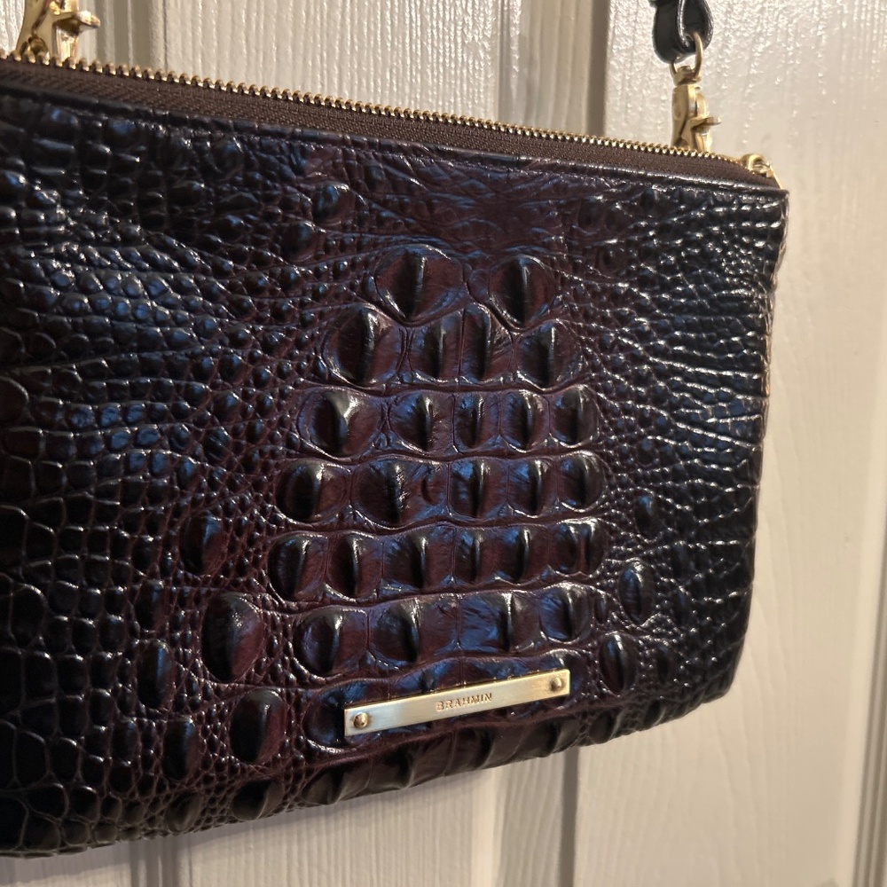Brahmin Croc Embossed Leather Crossbody - Espresso/Black - Gold Hardware - Picture 3 of 7